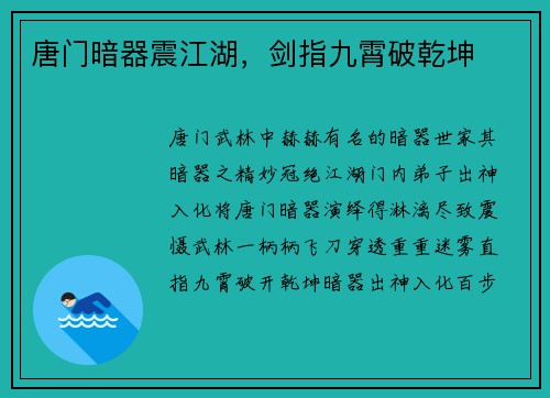 唐门暗器震江湖，剑指九霄破乾坤